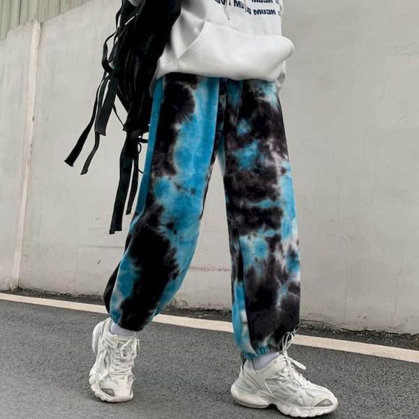 

women's pants & capris couples elastic waistband loose harem men tie dye jogger pant women streetwear korean harajuku punk hip hop tr, Black;white
