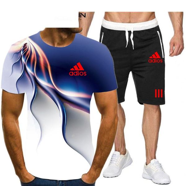 

men's tracksuits 2021 sets t shirts + pants two pieces casual tracksuit letter print suits sportwear fitness, Gray
