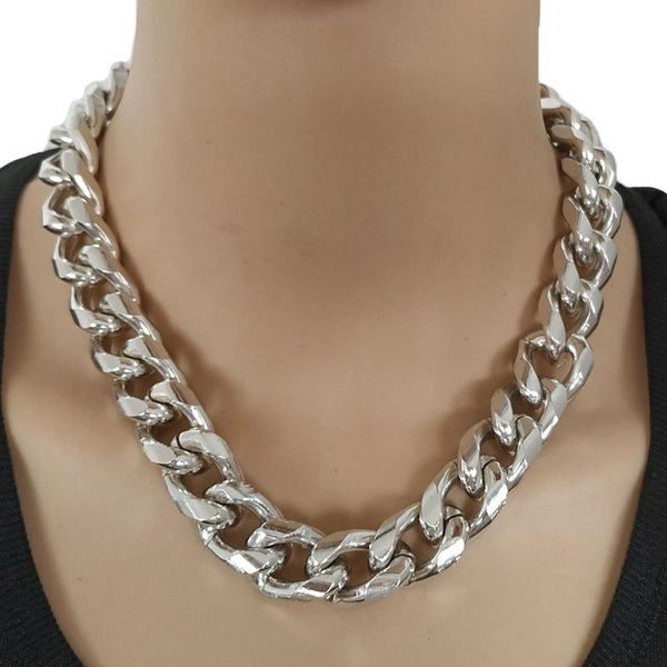 

chains statement necklace gothic chunky chain choker punk rock necklaces goth vintage collier men women jewelry, Silver