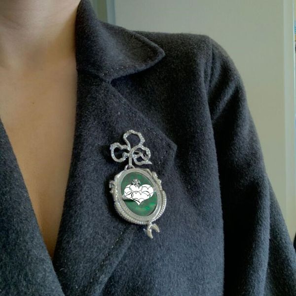 

dark green mysterious mermaid retro medal satellite brooch female fashion exquisite high sense niche design diamond accessories, Gray