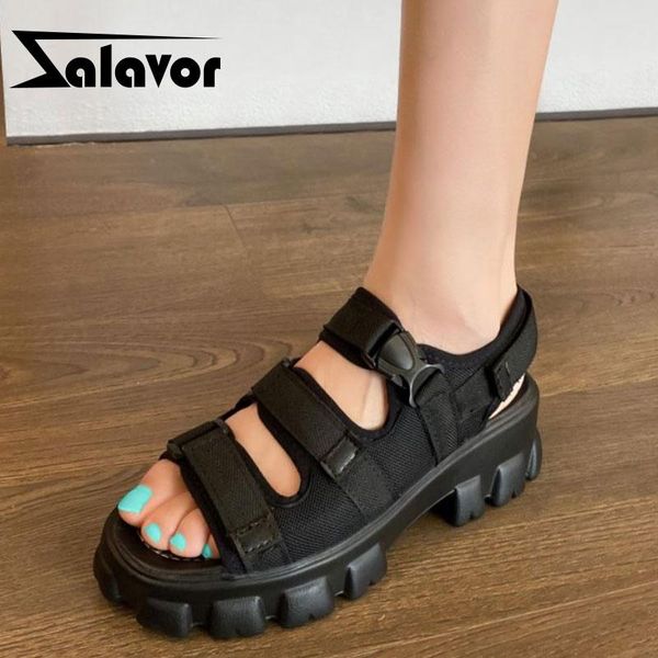 

sandals zalavor size 32-43 women thick bottom buckle summer shoes fashion cool for daily footwear, Black