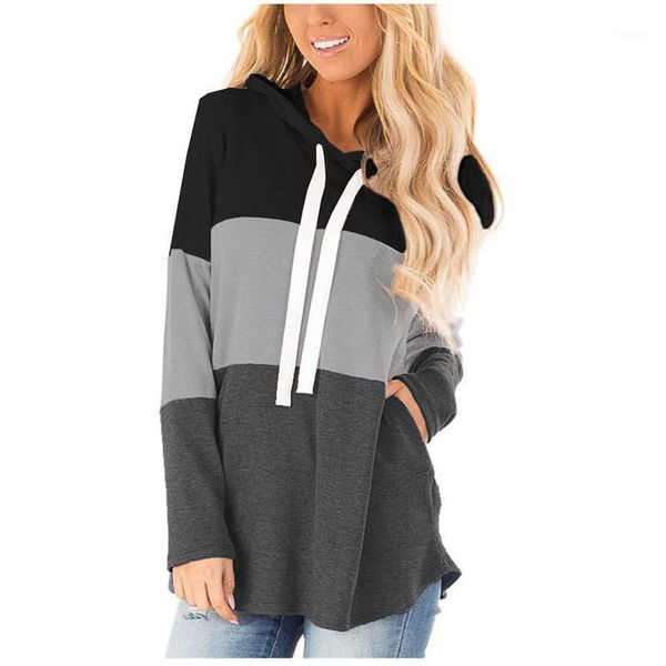 

autumn winter women fashion print long sleeve pocket loose sweatshirt hood pullover warm patchwork lady blouse #t2g women's hoodies & s, Black