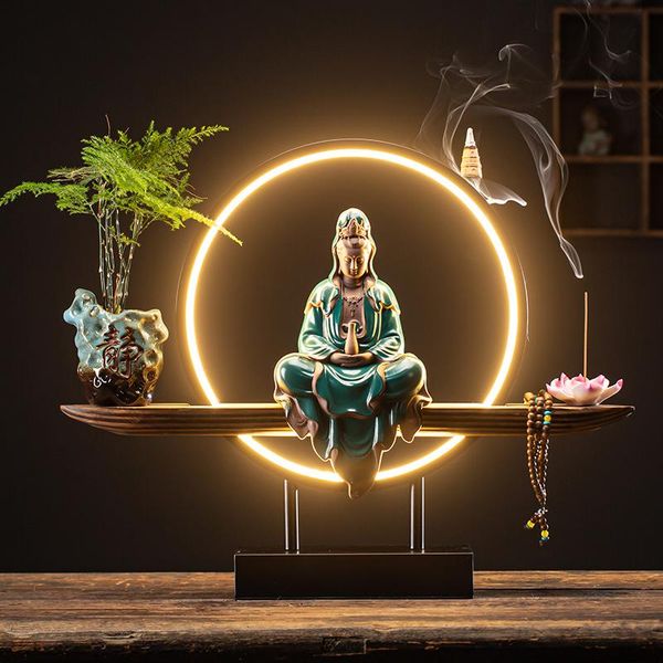 

fragrance lamps led light incense burner with backflow waterfall holder ornaments chinese encensoir decorations for home bd40xxl
