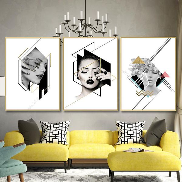 

paintings modern white gray fashion girl nail women wall art canvas painting posters pictures for living room home salon decor