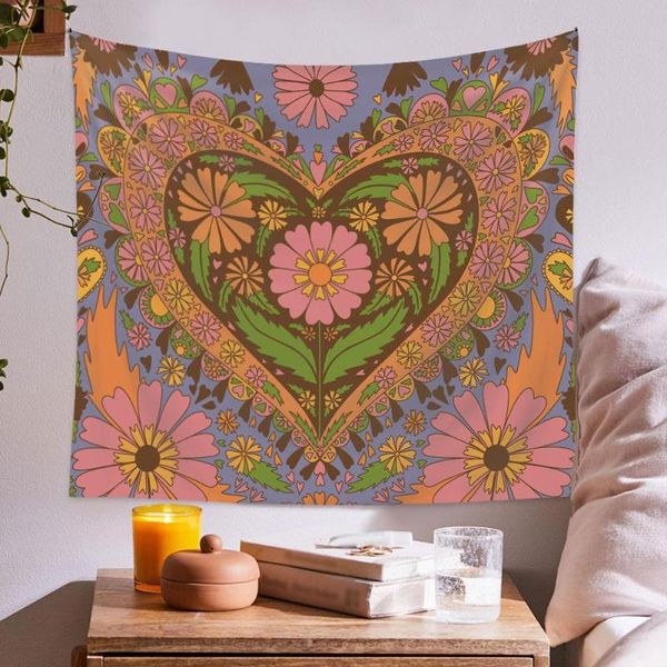 

tapestries vintage heart-shaped flower tapestry wall hanging blanket art room decoration home floral heart decor 95x73cm