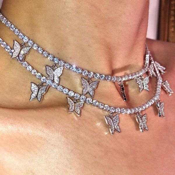 

nz1831 jewelry super fairy style clavicle chain simple single layer diamond butterfly necklace, Silver
