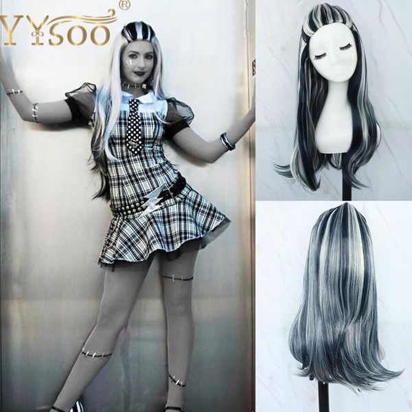 

synthetic wigs yysoo long women's cosplay wig black and white multi color straight halloween for women girls party show
