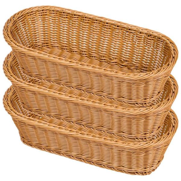 

hanging baskets bread basket,long woven tablefruit multifunctional sturdy storage serving basket(3 packs)