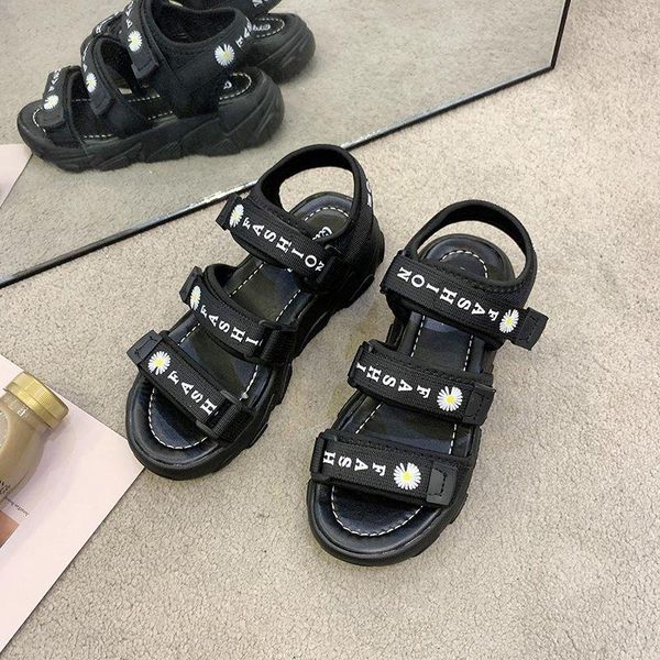 

women sandals 2021 new summer platform open toe outdoor rome beach sandals female wild thick sole casual ladies slides, Black