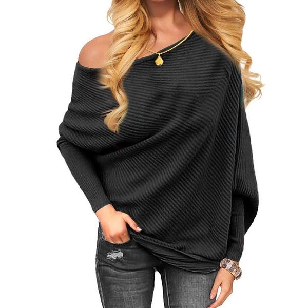 Frauen Sexy Off Batwing Ärmel Pullover Pullover Lange Strick Eine Schulter Frühling Herbst