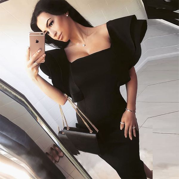 

new bandage women summer black ruffles dresses sleeveless midi celebrity party evening club ladies dress ocl6, Black;gray