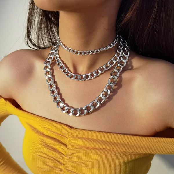 

pendant necklaces vintage 2021 fashion gold silver color for women multilevel chain thick chains female necklace jewelry wholesale