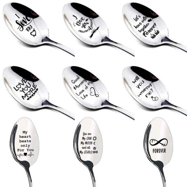 

stainless steel spoon long handle carved spoon souvenir activity party wedding anniversary gift valentine's day giftu3002