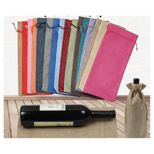 

jute wine bottle covers champagne wine blind packaging gift bags rustic hessian christmas wedding dinner table jllnsy xmh_home