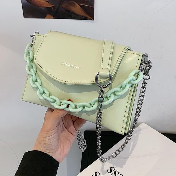 

evening bags solid color pu leather thick chain single shoulder for women 2021 advanced texture messenger bag handbags and purse