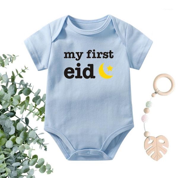 

rompers my first eid printed baby short sleeve jumpsuit casual cotton girl boy born clothes gifts, Blue