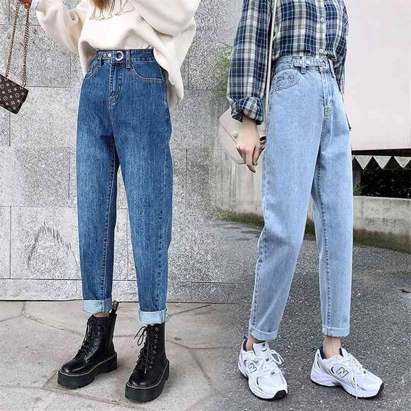 

vintage ladies boyfriend jeans for women mom high waisted blue casual pencil trousers korean streetwear denim pants 210809