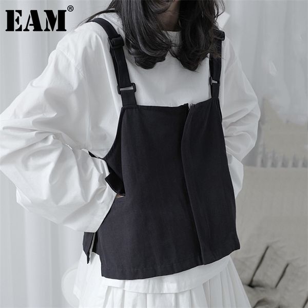 

[eam] women loose fit black pocket brief temperament vest v-collar sleeveless fashion spring autumn 1da993 210910, Black;white