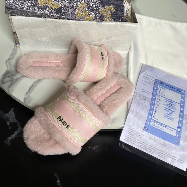 

women paris cotton slippers love winter sandal winter black brown white pink coffee slipper with box