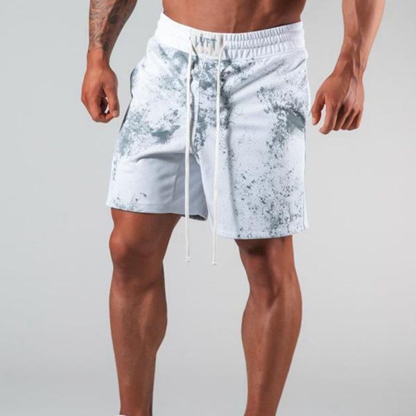 

men's shorts summer trend sports casual mesh quick-dry loose straight-tube korean edition fitness running print quarter, White;black