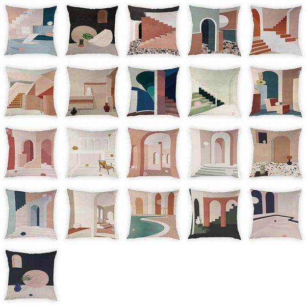 

cushion/decorative pillow simple and small fresh style house pattern cushion cover household products peach skin print home decor throw 45*4