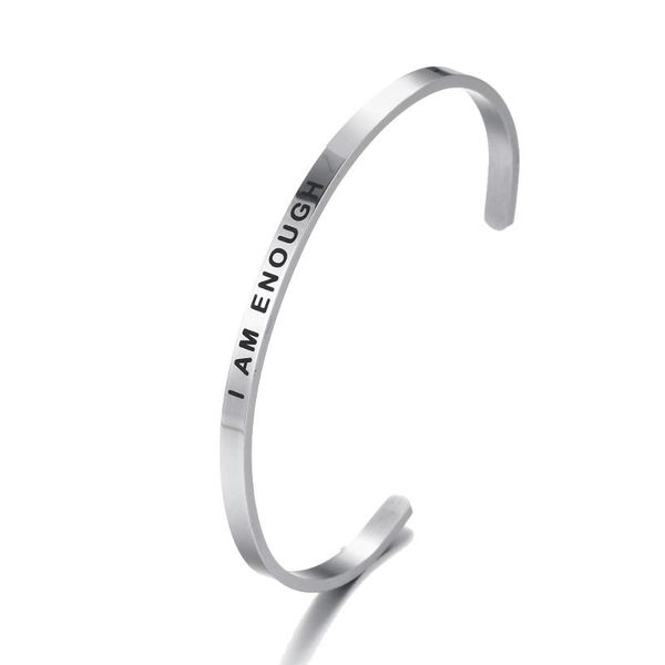 

bangle 316l stainless steel engraved i am enough bracelets inspirational positive quote cuff mantra & bangles, Black