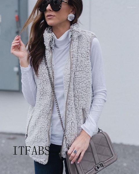 Coletes femininas Mulheres Abrir ponto aberto Faux Fur Fleece Jackets Inverno Hooded Waistcoats Senhoras Casual Casacos Sem Mangas1