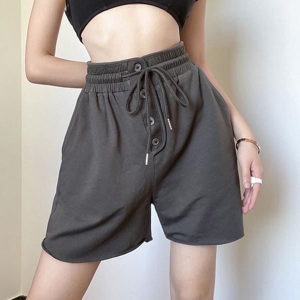 

women's shorts autumn fashion slim solid color single-breasted high waist elastic drawstring woman casual short pants lady, White;black