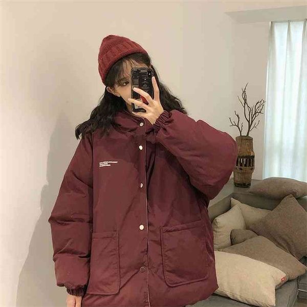 

two-sided cotton-padded jackets women winter clothing oversize tooling korean style simple bread clothes keep warm coat 210925, Black