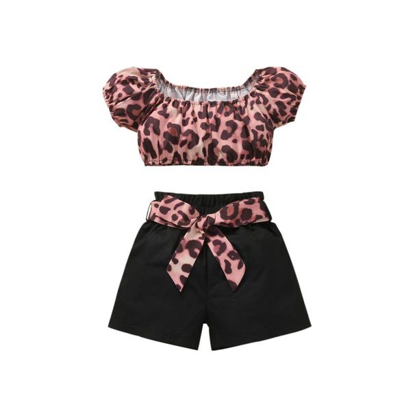 

clothing sets baby girl clothes kids girls summer off shoulder leopard solid color shorts outfit toddler, White