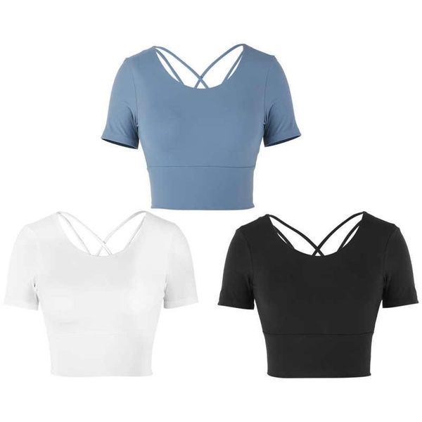 

yoga outfit shirts workout open back long sleeve crop women fitness gym cross sports shirt short summer t-shirt