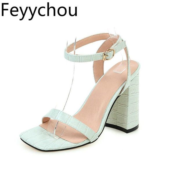 

women's sandals super high heel buckle peep toe thick heels sweet pu 2021 new fashion casual summer white big size 34-48, Black