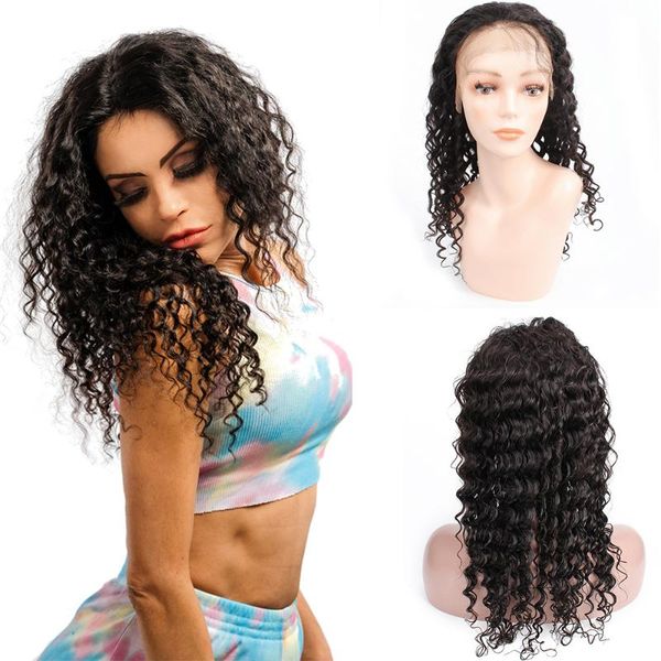 

lace wigs deep wave front wig full human hair for black women hd wet and wavy brazilian frontal, Black;brown
