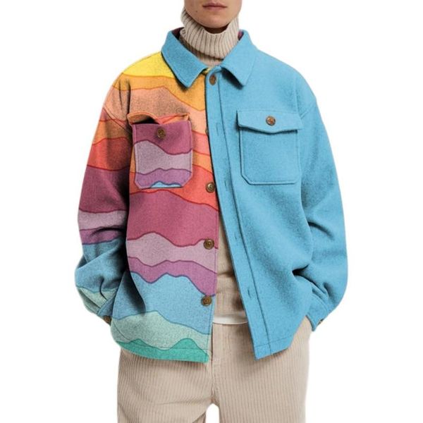 

men's wool & blends plus size men coat woolen vintage korean stripe printing single-breasted outwear jacket winter casual streetwear, Black