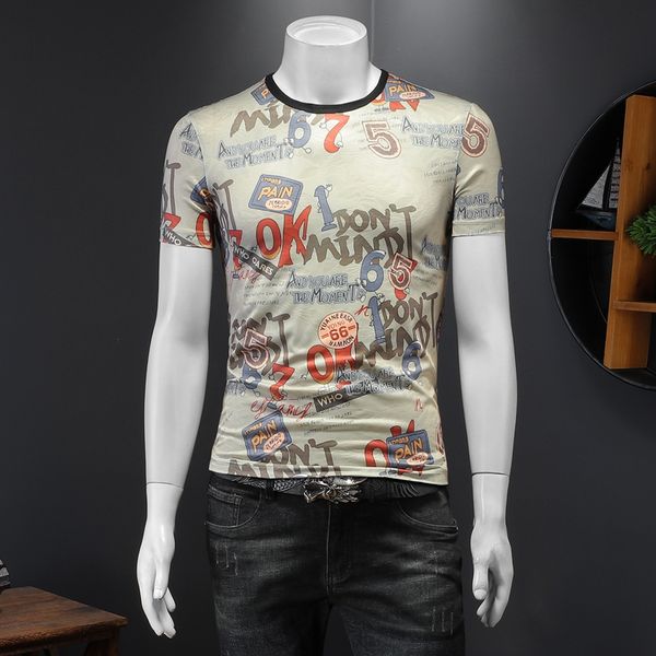 

summer 2022 mercerized cotton men's short sleeve round neck t-shirts fashion versatile printed casual bottoming shirts, White;black