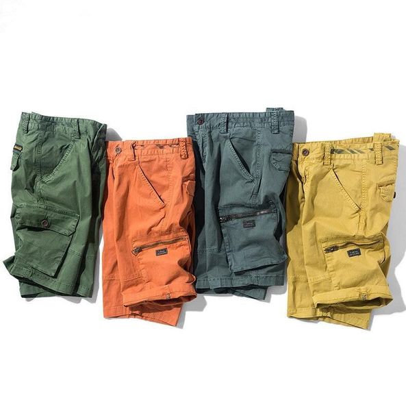 

men's shorts summer male casual knee length straight outdoor solid color cargo (no belt), White;black