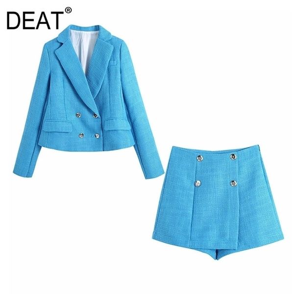 

[deat] spring summer fashion solid color single-breasted v-neck coat high waist shorts women two-piece suit 13q121 210527, White