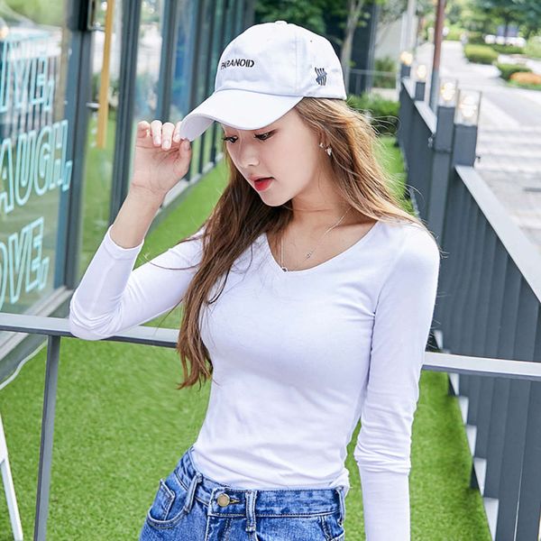 

white t-shirt women's long sleeve thin with base coat