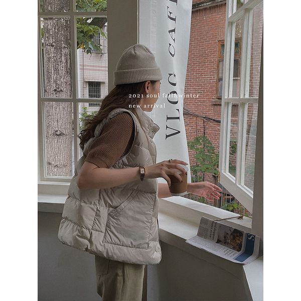 

vests soul detail winter 2021 stand collar et korean version white duck down versatile vt et female, Black;white