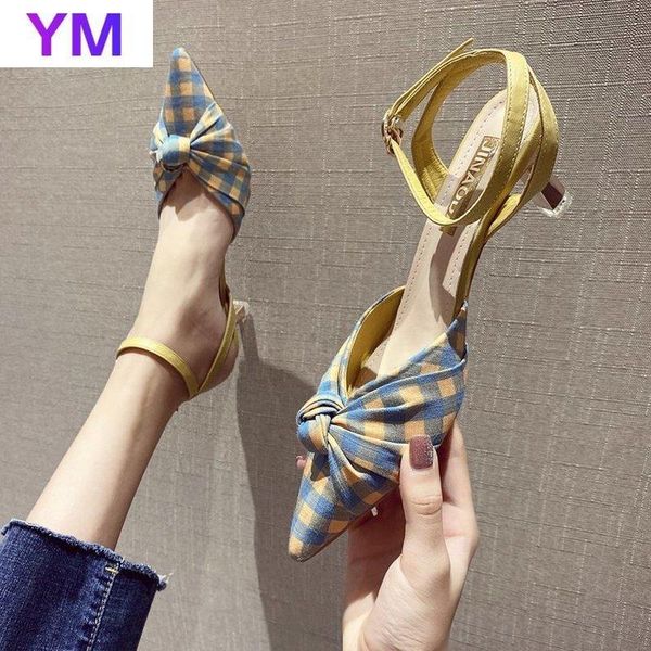

sandals 2021 fashion ladies pointed toe shallow mouth high heel single shoes ankle strap knot women's summer style gladiator, Black