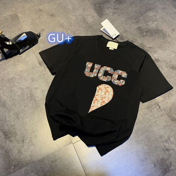 

2021 spring new brand gujia love flower letter embroidery comfortable soft simple men's women's short sleeves1, White;black