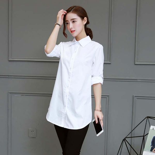 

women white blouse 2021 female boyfriend style long sleeve oversize shirt cotton casual solid loose shirts plus size 5xl