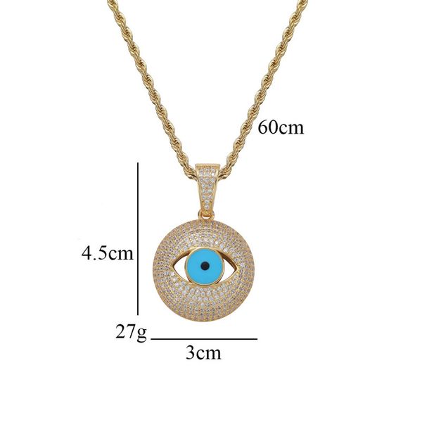 

evil eye pendant necklace iced out micro pave cubic zircon hip hop rock fashion jewelry for gift men women, Silver