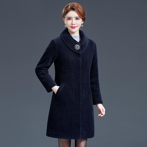 

women's wool & blends 2021 mother mink coat middle-aged middle long and elderly autumn winter woolen, Black