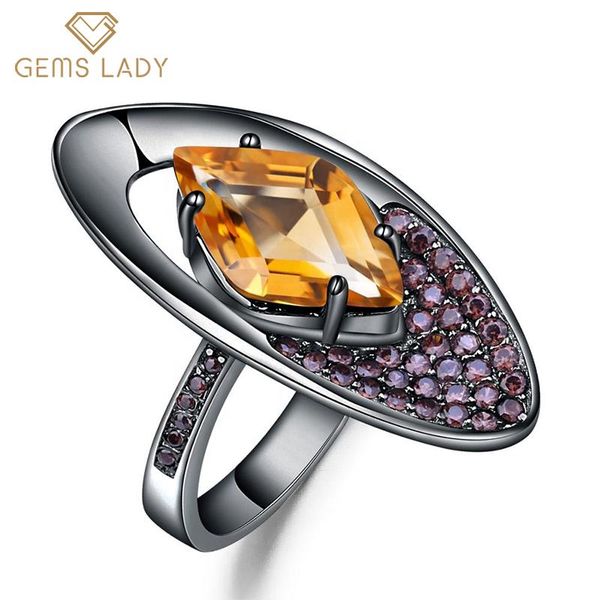 

cluster rings gica gema vintage natural citrine/green amethyst/smoky quartz for women real 925 sterling silver engagement wedding gifts, Golden;silver