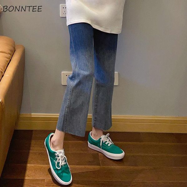 

women's jeans women gradient trendy spring autumn retro ankle-length female trousers washed pockets student leisure korean style, Blue