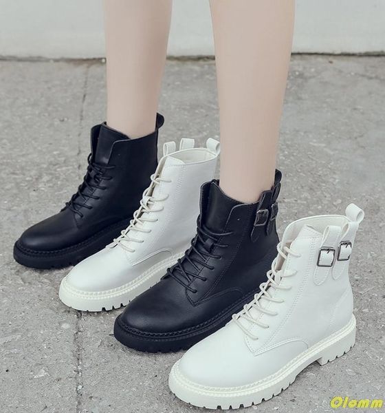 

boots autumn winter high platform ankle women thick sole shoes sneakers waterproof booties female lace-up, Black