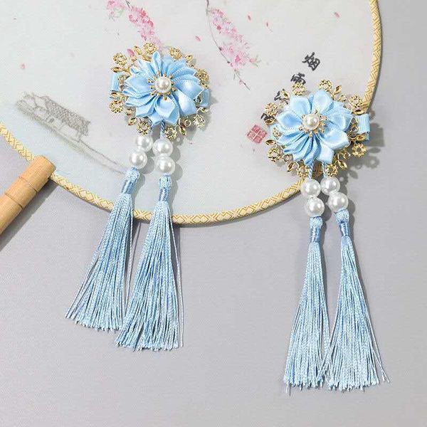 

hair accessories 2pcs sweet flower chinese style inlaid girl hairpin antique tassel collet baby clips headwear, Slivery;white