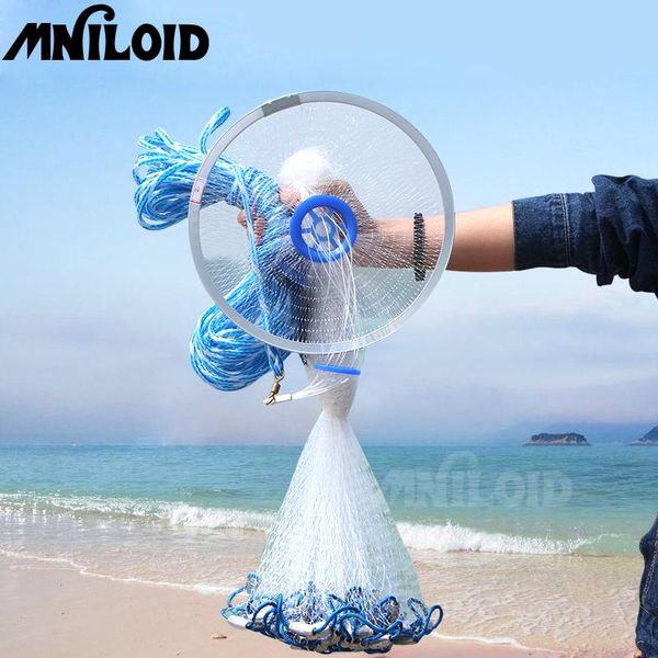 

mniloid hand cast net diameter 240cm 300cm 360cm 420cm easy throw fishing network small mesh catch fish net fishing tools