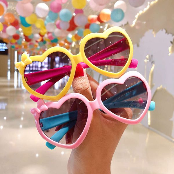 

2021 fashion kids sunglasses cartoon sunshade lovely love bow glasses, Blue